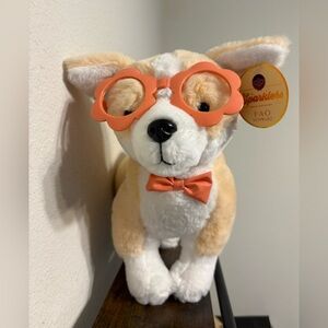 FAO Schwarz Plush Corgi Dog with Orange Glasses and Bow Tie. Sparklers. NWT